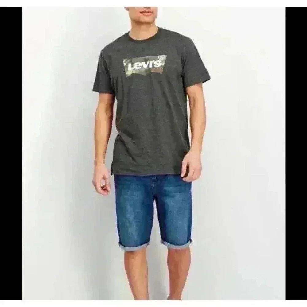 Levi's Mens Camo Batwing Logo Gray Crewneck T-Shirt